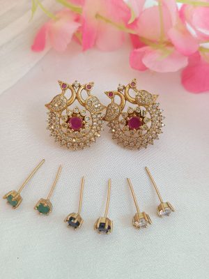 Dual Peacock AD Stones Interchangeable Ear Studs