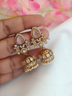 Victorian Polish Pink Stone and AD Stones Jhumkas