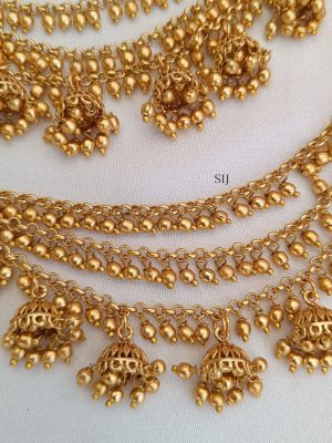 Gold Polish Three Layers Ear Chains with Jhumkas