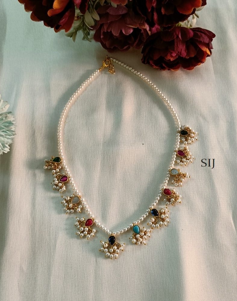 Artificial Jadau Stone White Pearl Necklace