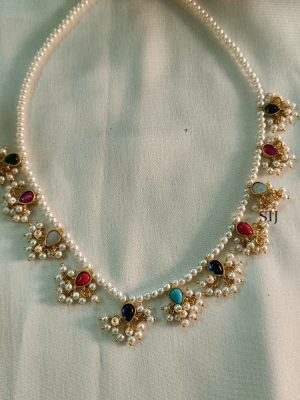 Artificial Jadau Stone White Pearl Necklace