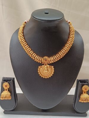 Gold Finish Lakshmi Pendant Necklace