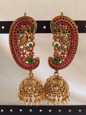 Ruby Stone Earcuff Jhumkas