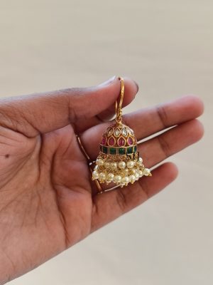 Traditional Hook Drop Ruby And Emerald Jhumkas