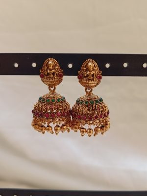 Traditional Lakshmi Ruby And Emerald Jhumkas