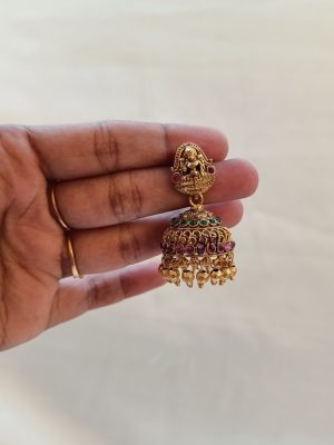 Traditional Lakshmi Ruby And Emerald Jhumkas