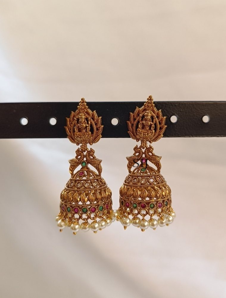 Antique Lakshmi Jhumkas With White Pearls