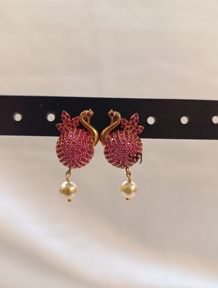 Imitation Ruby Stones Swan Earrings