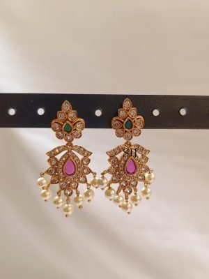 Traditional Flower Design AD Stones Earrings