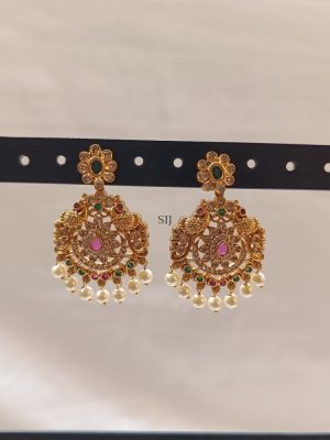 Matte Finish Flower Design Earrings with Dual Peacocks