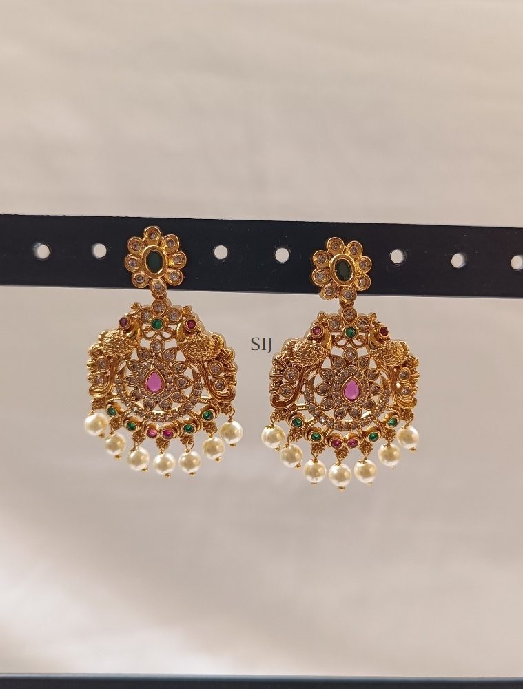 Matte Finish Flower Design Earrings with Dual Peacocks