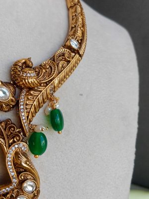 Antique Finish Radha Krishna in Peacock Pendant Necklace Set