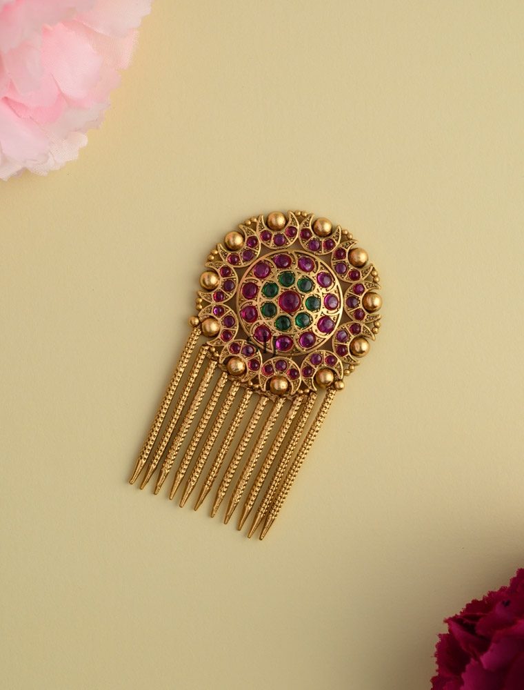 Antique Finish Round Shape Kemp Hair Brooch