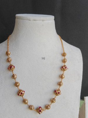 Antique Gold Finish Beaded Red &Green Stone Chain