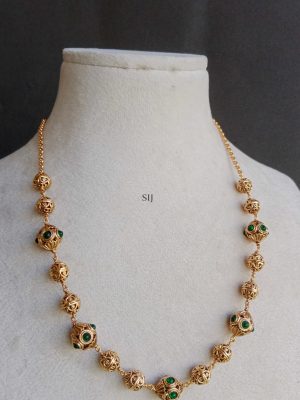 Antique Gold Finish Beaded Red &Green Stone Chain