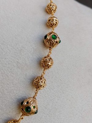 Antique Gold Finish Beaded Red &Green Stone Chain