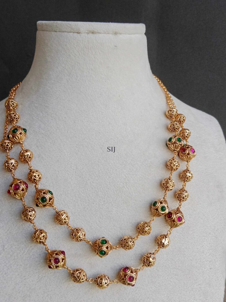 Antique Gold Finish Beaded Red &Green Stone Chain