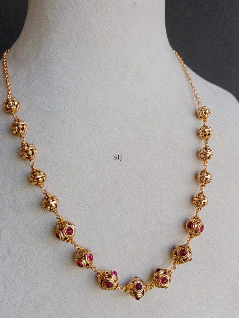 Antique Gold Finish Beaded Red Stone Chain