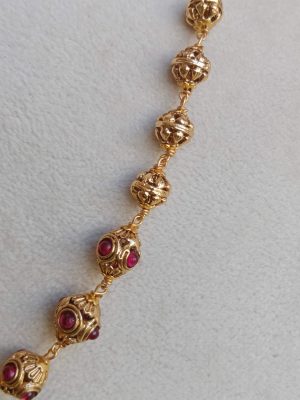 Antique Gold Finish Beaded Red Stone Chain