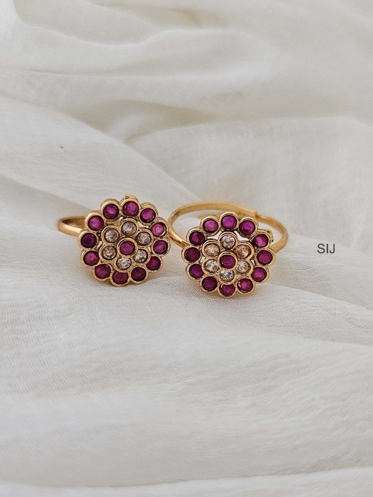 Artificial Flower Design Ruby &CZ Stone Toe Rings