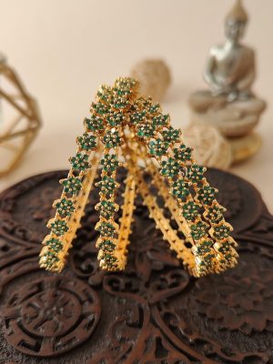 Artificial Green Star Studded with Golden Dot Bangles