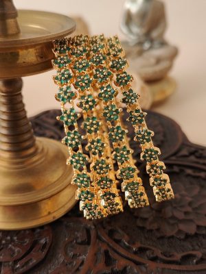 Artificial Green Star Studded with Golden Dot Bangles