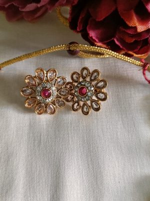 Artificial Pink &White Stone Necklace Set