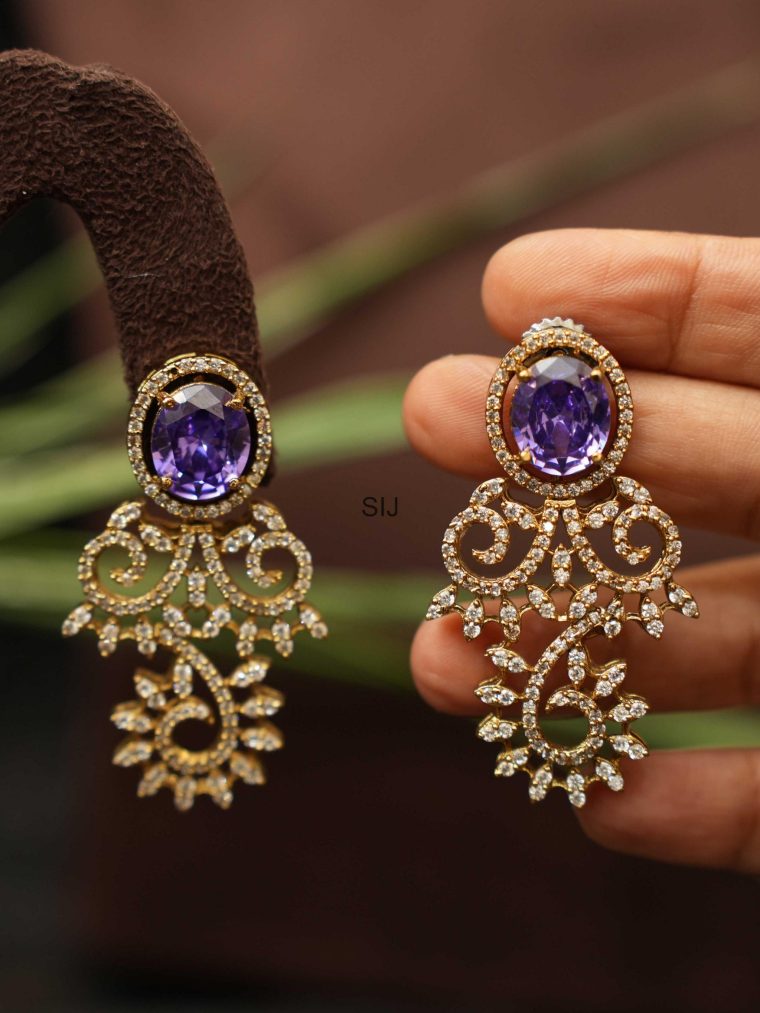 Artificial Purple & White Stone Zircon Earrings