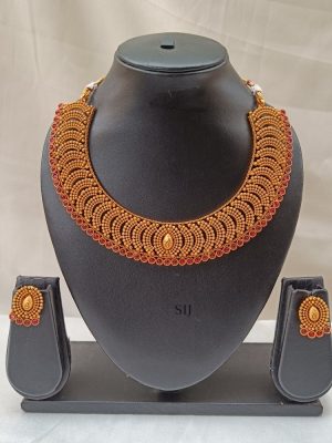 Artificial Red Stone Studded Necklace Set