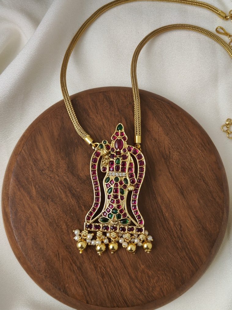 Beaded Drop Meenakshi Kemp Pendant Chain