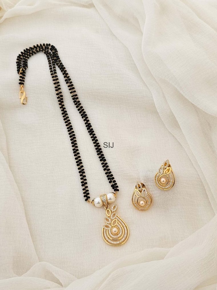 Black Beads CZ Stone Pendant Mangalsutra