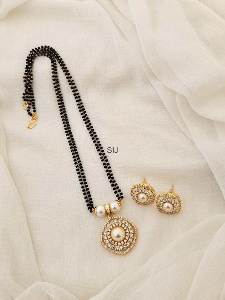 Double Layer Black Beads CZ Stone Pendant Mangalsutra Set