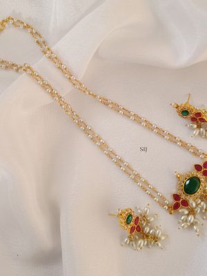Dual Layer Pearl Chain with Pendant Long Haaram Set