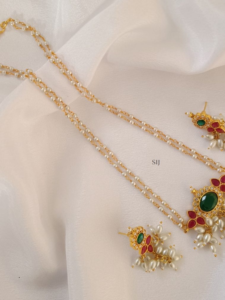 Dual Layer Pearl Chain with Pendant Long Haaram Set