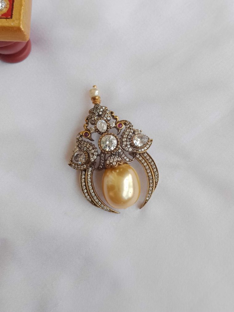 Dual Peacock Pearl Victorian Pendant