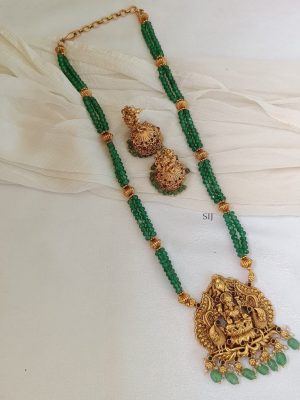 Dual Peacock with Lakshmi Beads Drop Long Haaram Set