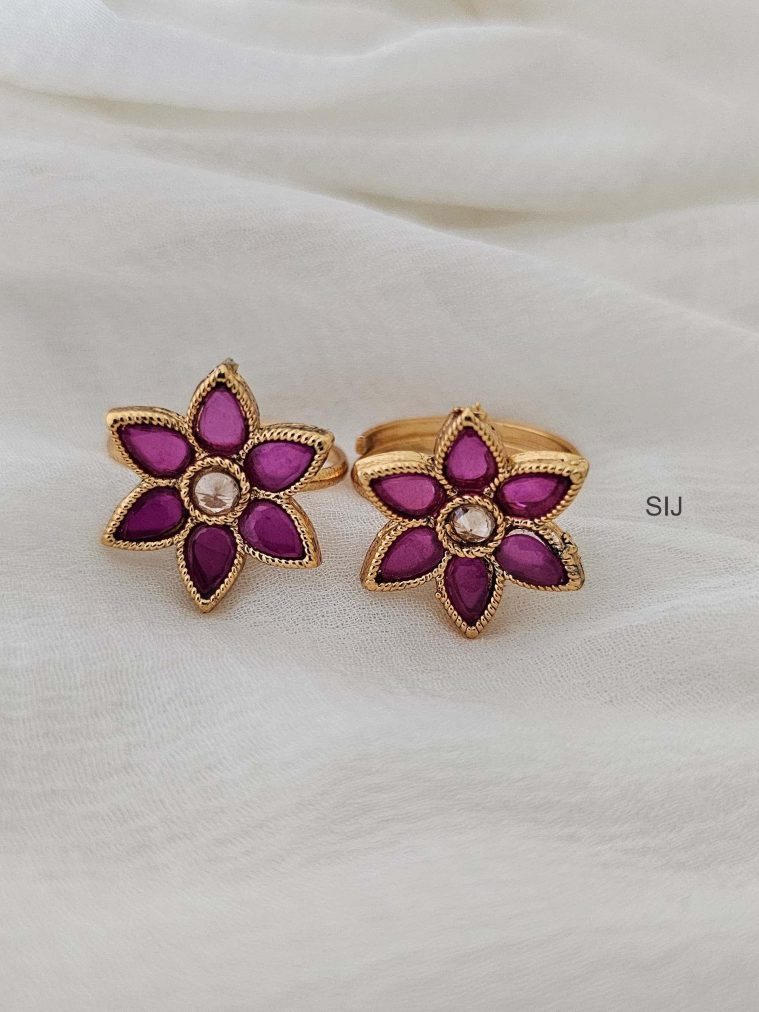 Flower Design Purple Ruby &CZ Stone Toe Rings