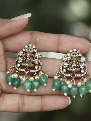 Ganesh Motif Beads &Pearl Droped Earrings