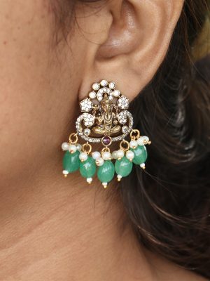 Ganesh Motif Beads &Pearl Droped Earrings