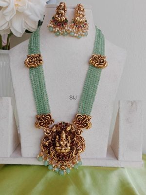 Goddess Lakshmi Pendant with Green Beads Haram Set