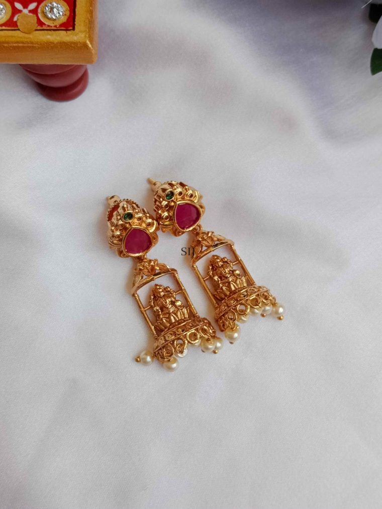 Godess Lakshmi Drop Red Stone Earrings