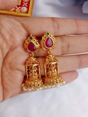 Godess Lakshmi Drop Red Stone Earrings