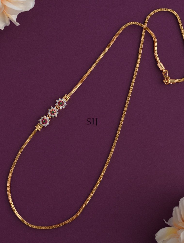 Gold Covering Floral AD Mugappu Chain