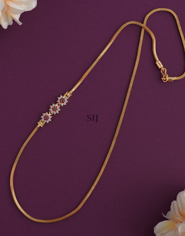 Gold Covering Floral AD Mugappu Chain