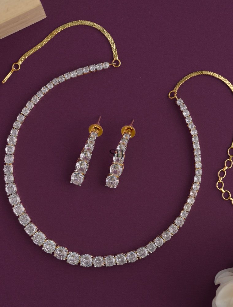 Gold Finish CZ Stones Studded Necklace