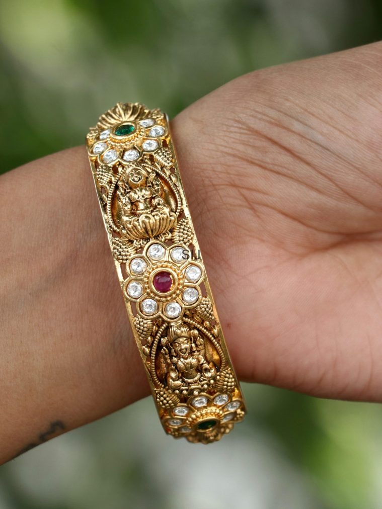 Gold Finish Flower &Lakshmi Motif Bangles