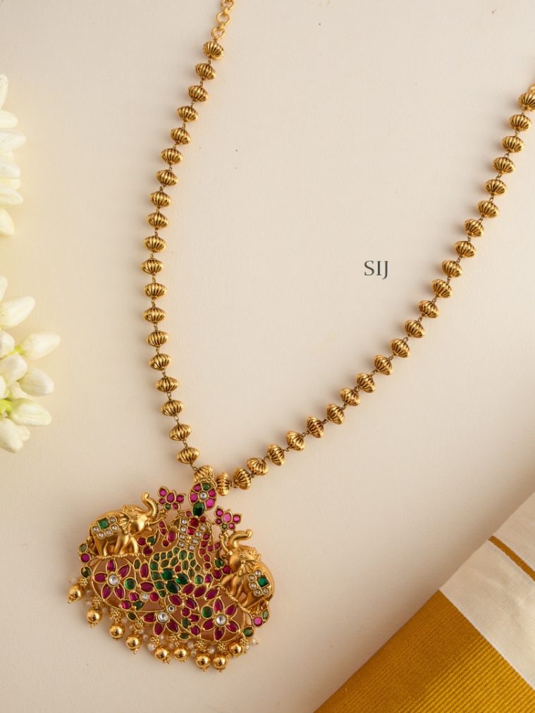 Gold Finish Gajalakshmi Kemp Pendant Chain