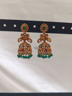 Gold Finish Multi Stone Jhumkas