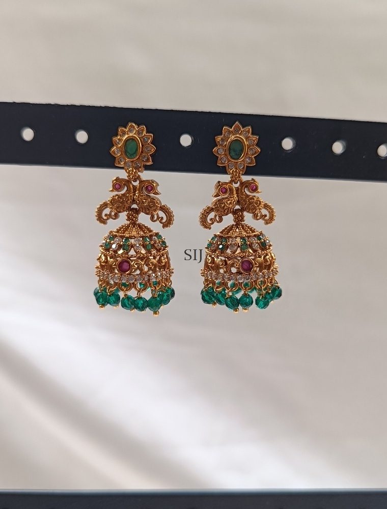 Gold Finish Multi Stone Jhumkas