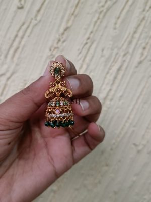 Gold Finish Multi Stone Jhumkas